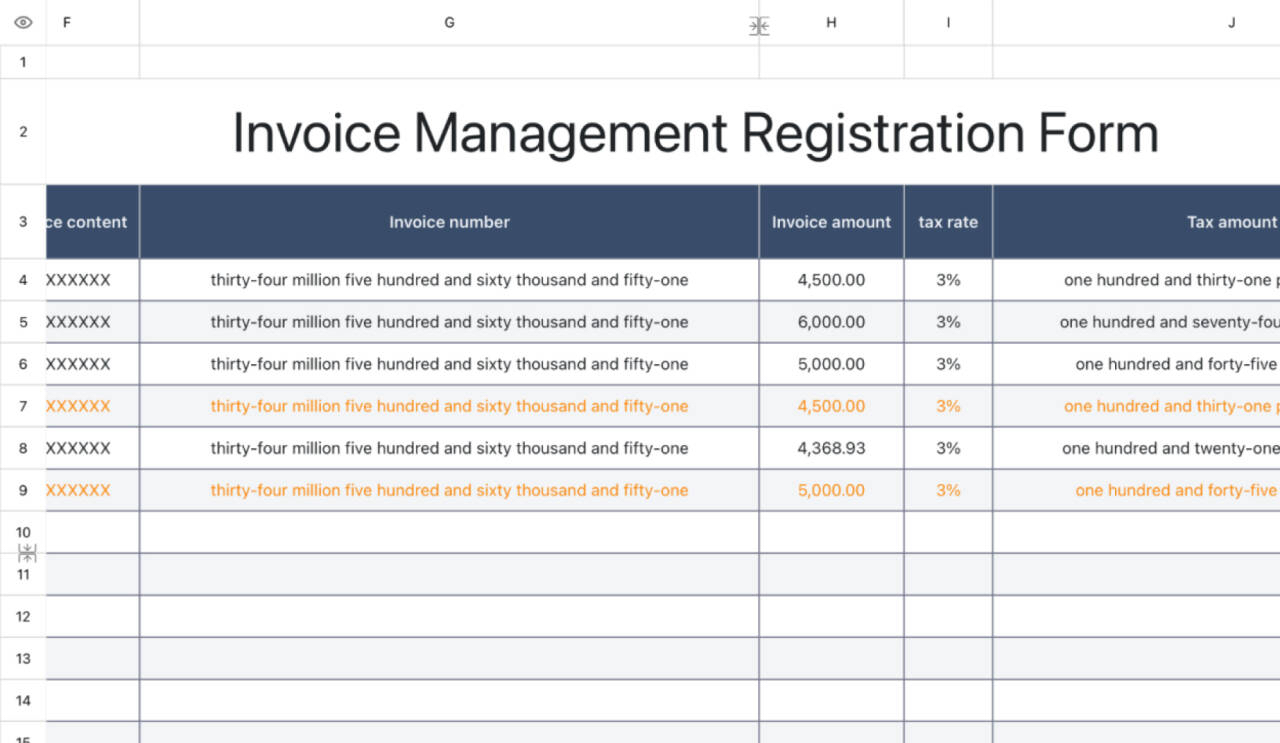 Invoice management registration form